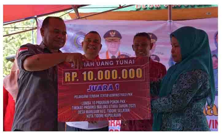 Staf Ahli Walikota Bidang Ekonomi, Pembangunan dan Keuangan Abdul Hakim Adjam menyerahkan Piagam dan hadiah kepada Ketua TP PKK