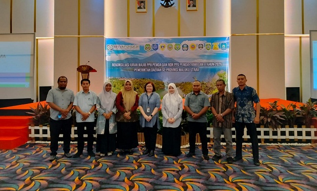 Pemerintah Kota Tidore Kepulauan menerima penghargaan dalam kegiatan Rekonsiliasi Iuran Wajib PPU Pemerintah Daerah dan Non PPU Triwulan I Tahun 2026 Pemerintah Daerah se-Provinsi Maluku Utara